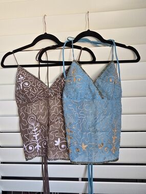 VINTAGE Y2K Seduction Beaded Mesh Halter Tops Sister Set Bundle  Size Medium